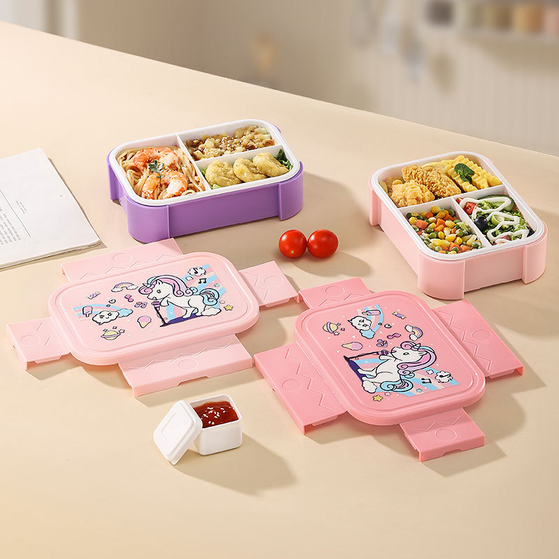 Amazon caja de almuerzo infantil transfronteriza caja de almuerzo de plástico de dibujos animados caja de almuerzo de microondas calentamiento caja de almuerzo de estudiantes