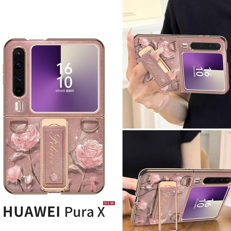 适用华为purax壳折叠旋转腕带支架超薄全包防摔手挂绳女皮套|undefined