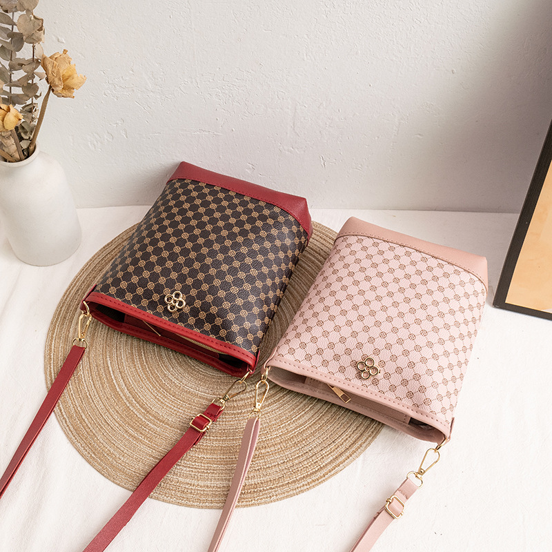 Bolso de Balde Retro con Estampado de PU con Cierre de Cremallera para Uso Diario