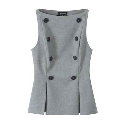 European and American Clothing Buttoned Boat Collar Vest Top