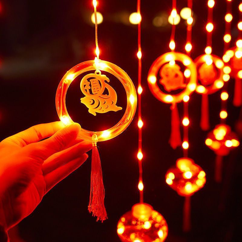 新年の装飾 LED カラフルなストリングライト祝福タッセル赤い提灯新年春祭り家の庭の装飾小さな提灯|undefined