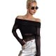 2024 Autumn and Winter New Cross-border European and American Style Women's Solid Color Slim-fit Fashion One-word Collar Mesh Long-sleeved Top