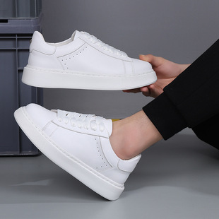 Men's Casual First-Layer Cowhide Shoes 2025 Summer New Trendy White Shoes Thick Sole Heightening Versatile Men's Shoes