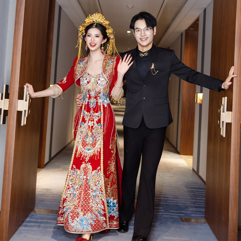金玉儿奢华新中式嫁衣丝绒礼服秀禾服2025新款结婚中式旗袍敬酒服