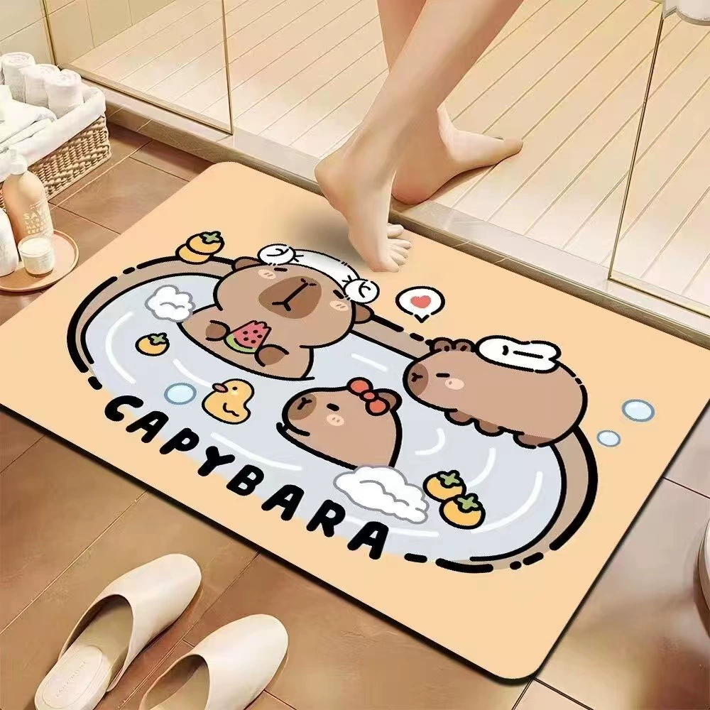 Мультяшный забавный капибарский капибарин коврик для купания в ванной комнате быстро впитывает воду и сушит нескользкие коврики для ног оптом