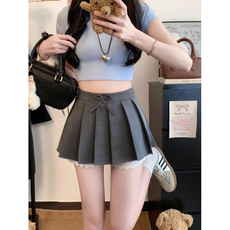 Bow Lace Splicing Pleated Skirt for Women 2025 Spring & Fall New Age-Reducing Skirt Short Skirt A-Line Sexy Skirt Bow Lace Splicing Pleated Skirt for Women 2025 Spring & Fall New Age-Reducing Skirt Short Skirt A-Line Sexy Skirt
