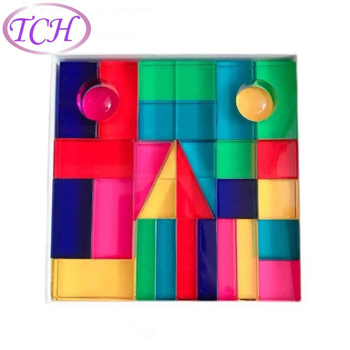 Acrylic Outdoor Indoor Colorful Color Building Block Set Plexiglass Rainbow Building Blocks Puzzle Game Square