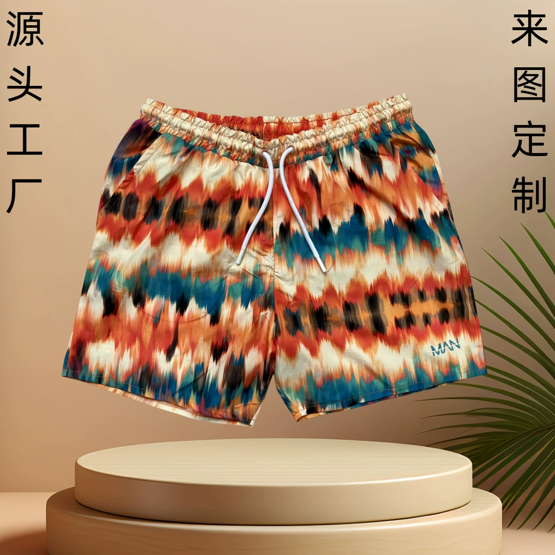 Индивидуальные пляжные брюки с цифровой печатью для внешней торговли, Гавайские мужские свободные повседневные быстросохнущие треугольные шорты в интрасети