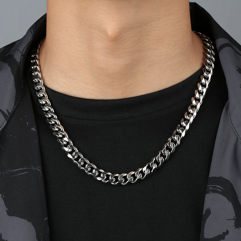 Collar cubano de acero inoxidable estilo hip hop para hombre_voghion.com
