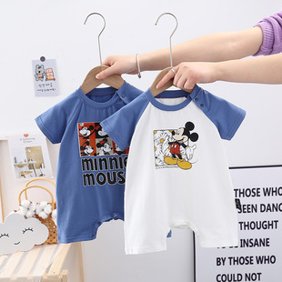 2024 Summer Thin Baby Short-sleeved Jouterwear Ins Fashionable Cartoon Men's and Women's Short Climbing Suit Sweat-absorbent Breathable Clothes