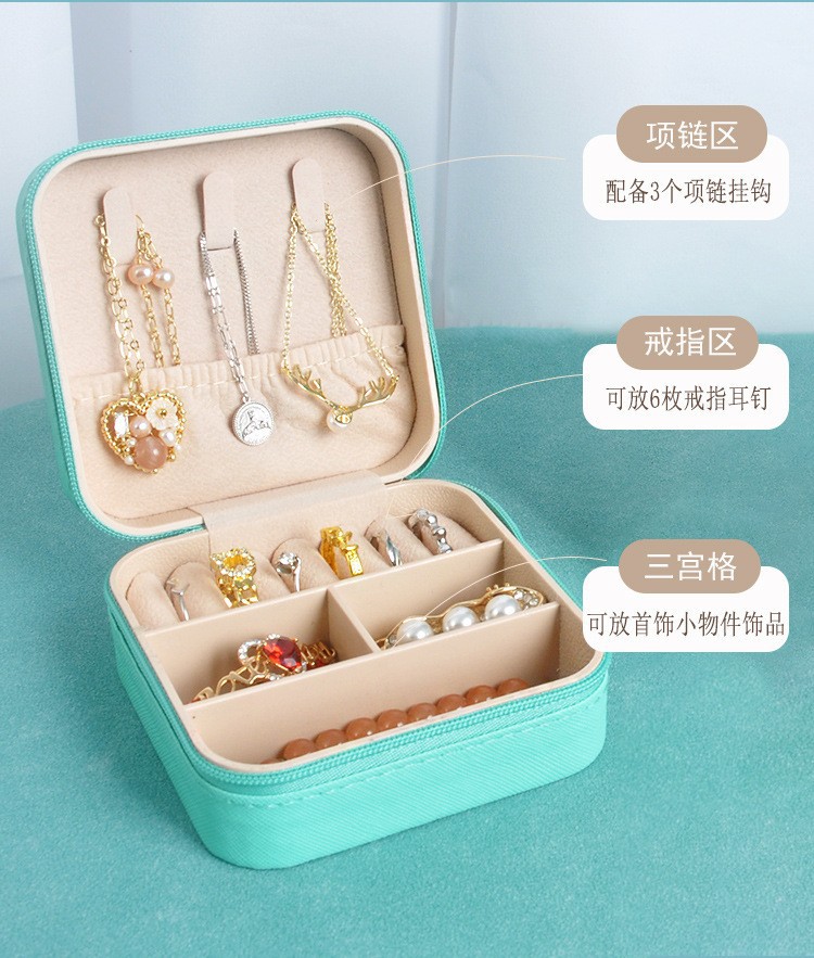 Portable Zippered Jewelry Box Earring Ring Packaging Ornament Box Luxury Travel Jewelry Storage Box In Stock