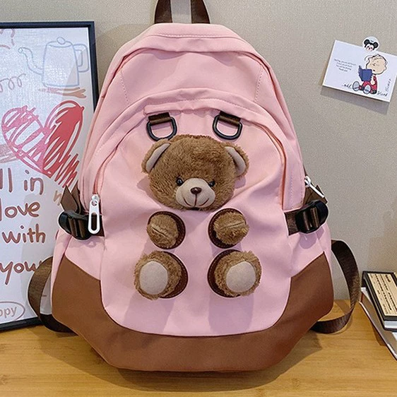 Cute capacious backpack, school bag, cartoon small bag, with little bears