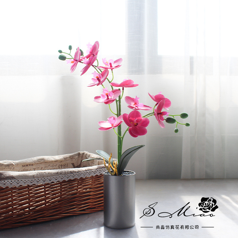 Flores artificiales con hojas, bonsái de orquídea mariposa de tacto real, pequeños adornos de decoración de interiores, suministro directo del fabricante, plantas verdes artificiales, plantas en maceta simuladas image 12