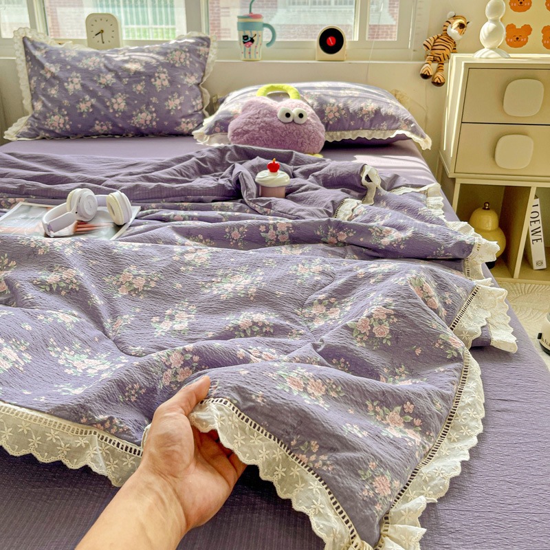 New A-Class Maternal and Infant Grade Wrinkled Yarn Full Cotton Edge Summer Quilt Four-Piece Set Small Fresh Summer Cool Quilt Air-Conditioned Quilt Core