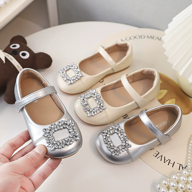 Обувь принцессы для девочек 2025 осень новый стразы детская мягкая подошва снялась в маленьких кожаных туфлях Мэри Джейн