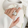 Line minimalistic fashionable brand ring, silver 925 sample, on index finger