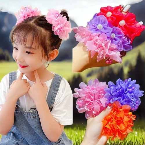 Baby girl festive hair flowers, pearl hair accessories, sweet bun head, hair flowers, baby hairstyle, pretty hair tie, cloud-shaped hair decoration