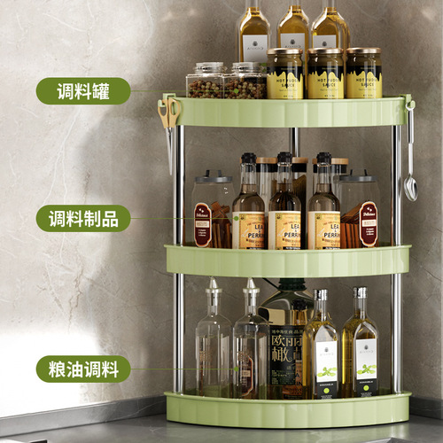 Kitchen corner shelf corner storage rack multi-layer floor corner stand no drilling triangular rack spice rack seasoning accessories