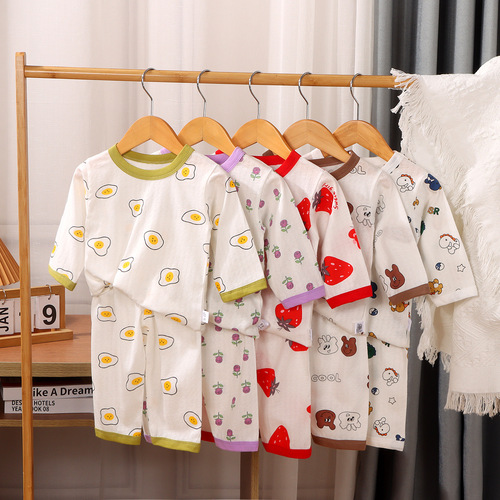 New Summer Children's Home Clothing Pure Cotton Girls' Pajamas Thin Boys' Air Conditioning Clothes Baby Pajama Set Children's Clothing