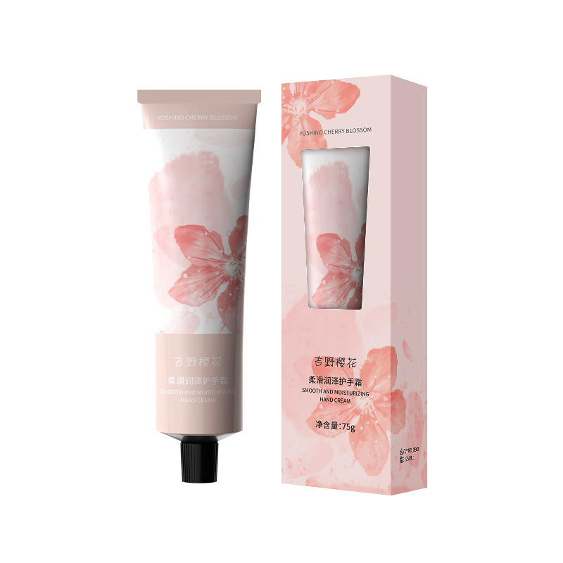 Perfume suave caja de regalo de crema de manos hidratante ventana, caja de regalo de crema de manos hidratante auténtica al por mayor de flores de cerezo