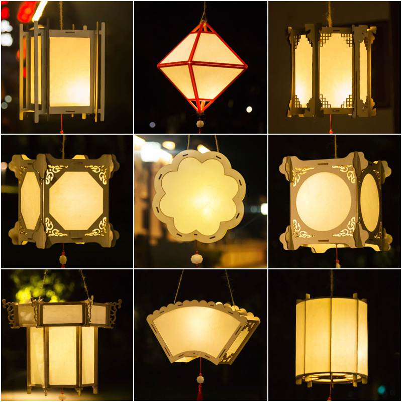 2024 New Year Lantern Creative Handheld Lamp DIY Kit Children's Paint-by-Numbers Handicraft Lantern Festival Lantern Ancient Style DIY