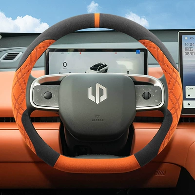 Steering wheel cover – Cover for All Seasons - leapmo-d-type-black-and-orange-ultra-thin-full-flip-plush-model-leapmo-c16-universal