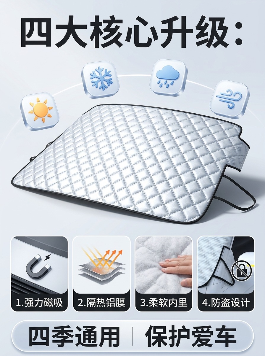 Car snow shield, sunshade, front windshield cover, snow-blocking cloth, winter car window frost and freeze protection cover