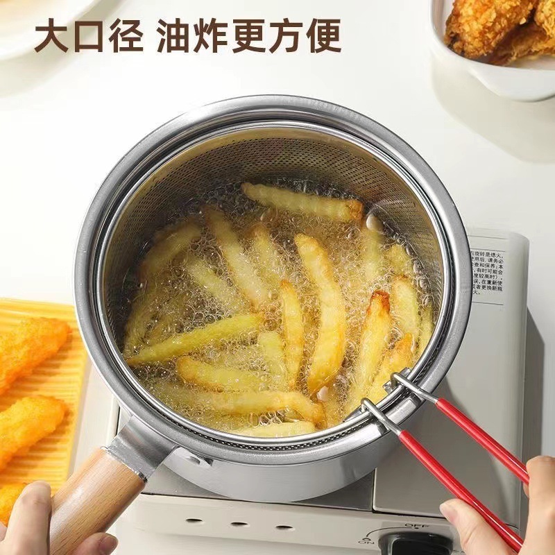 ステンレス製フライヤー、家庭用深型串揚げ鍋、業務用ミニ小型油鍋、油フィルターラック付き、シングルハンドル小型ミルクポット|undefined