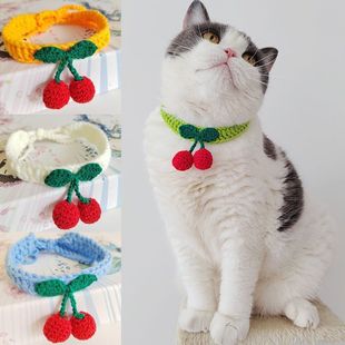 Cross-border Pet Collar Knitted Handmade Cat Dog Hanging Wool Neck Lovely Cherry Factory Outlet