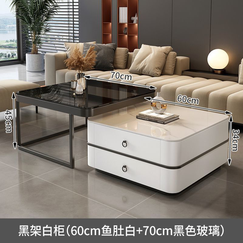 Mesa de centro de pizarra de roca, mesa de centro simple moderna de lujo ligero, sala de estar, hogar, apartamento pequeño, balcón, mesa auxiliar cuadrada italiana