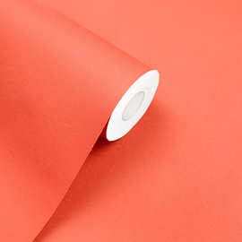 橘红色PVC自粘墙纸壁纸防水防潮直播背景墙装饰翻新彩色墙贴批发