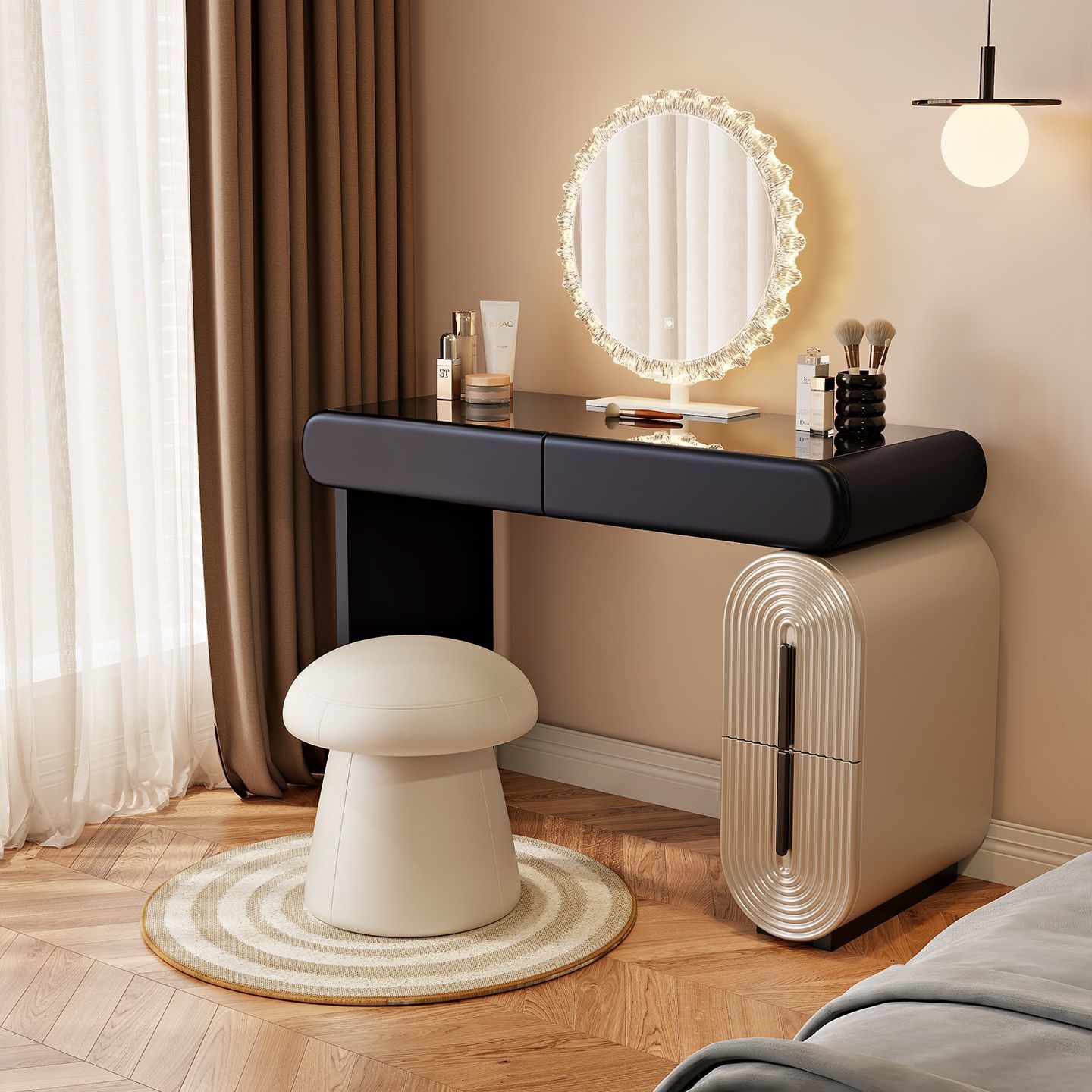 Cream Style New Dressing Table for Small Apartments, Narrow Bedroom Dressing Table, Freely Retractable, Mobile Storage, Integrated Dressing Table