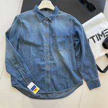 叠穿神器全棉复古水洗牛仔蓝简约经典休闲口袋长袖牛仔衬衫上衣女