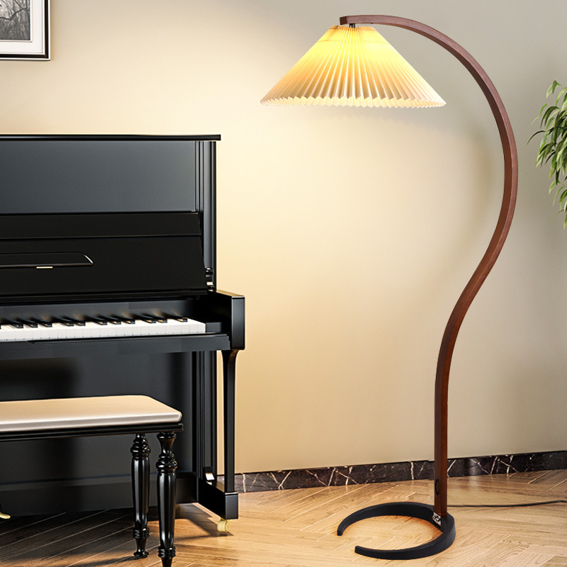 Nordic floor lamp ins Japanese style mid-century style living room bedroom sofa retro wood art internet celebrity pleated floor lamp
