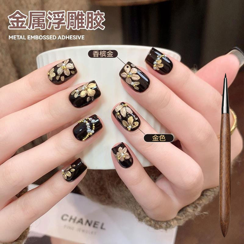 Metallic Embossed Gel in Champagne Color, Vintage Chinese Style, No-Wash 3D Carving Design Nail Polish Gel, Wholesale Carving Gel Metallic Embossed Gel in Champagne Color, Vintage Chinese Style, No-Wash 3D Carving Design Nail Polish Gel, Wholesale Carving Gel