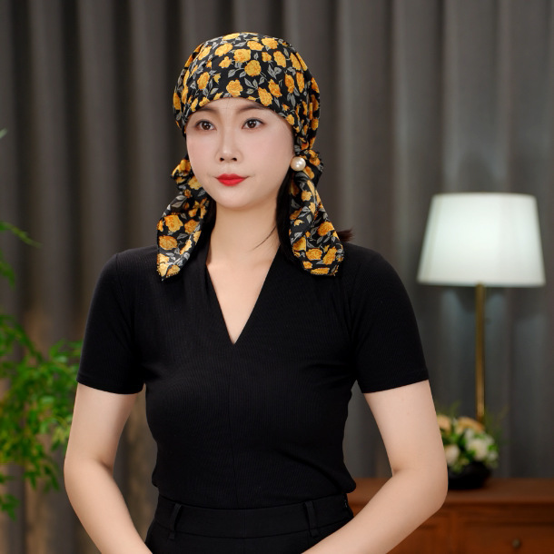 冬季保暖简约休闲薄款繁花洋气飘带帽子女百搭碎花帽遮白发丝巾帽|undefined