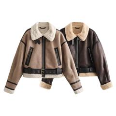 外国貿易秋と冬の新しい女性の毛皮ワンピースレトロオートバイスタイルショートジャケット
