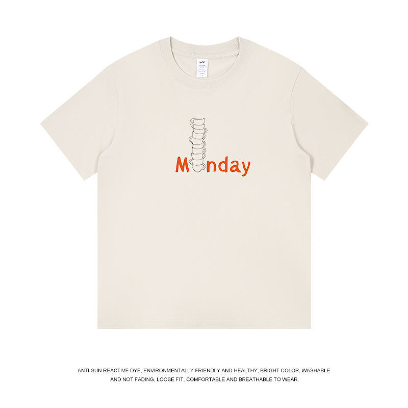 メンズ和風レトロ夏新作トップス レディースラウンドネック文字プリント半袖Tシャツ メンズ純綿トレンドブランドTシャツ|undefined