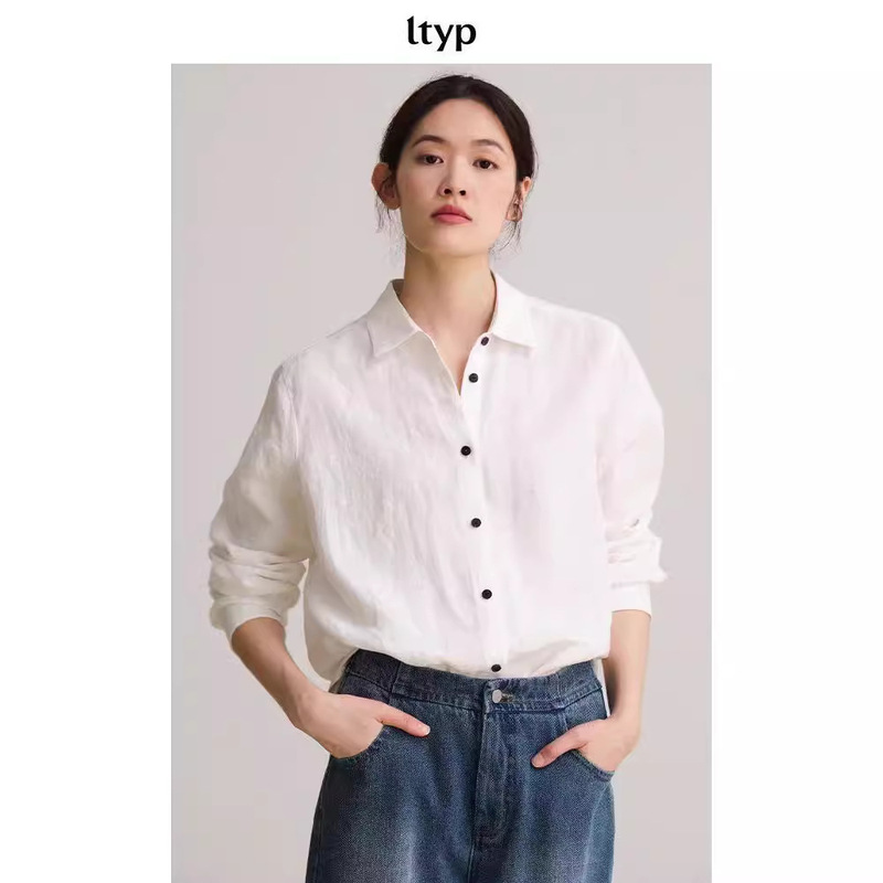 Lotu Original French 28-Count 100 Hemp Shirt Classic Style with White Shirt Long-Sleeved Women's Autumn