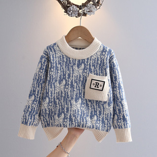 New Knitwear Boys Winter Thickeneded Letter Middle Kidsren's Knitwear Snowflake Knitwear Autum Kidsren's Doll Kidsren's Clothing