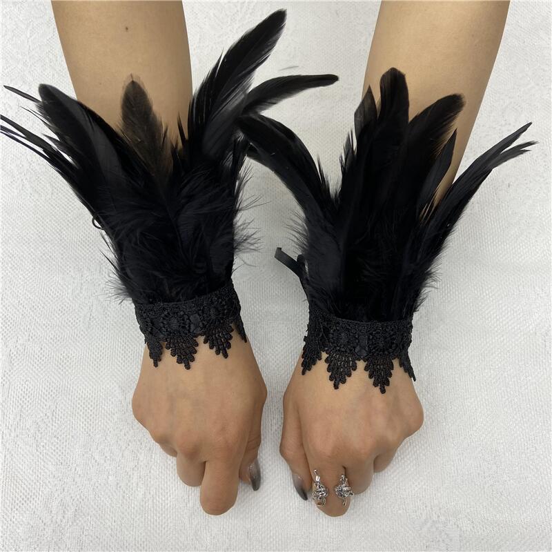 Amazon Feather Bracelet Halloween Show Prom Lace Feather Wristband Gothic Style Feather Wrist Accessories