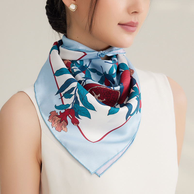 Nuova sciarpa di seta con motivo vegetale 100% seta di gelso, 65 cm, sciarpa quadrata media a doppio spruzzo_voghion.com