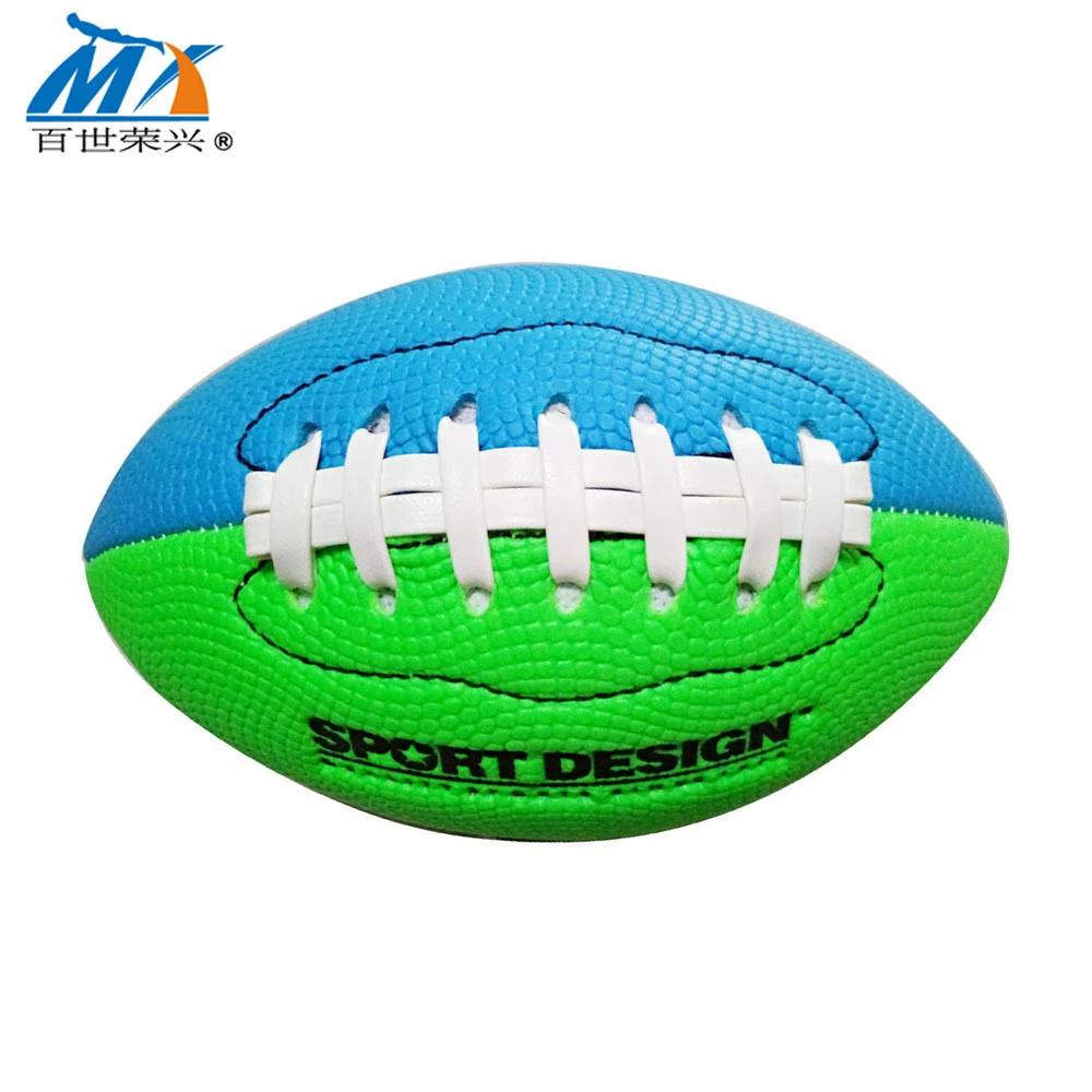 Недорогая поставка регби № 1 американский футбол спиральные частицы флуоресцентные сине-зеленые швы