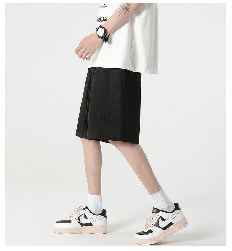 New summer casual shorts for men, suede loose stretch capri pants, American steel stamp straight-leg sport pants pic 10