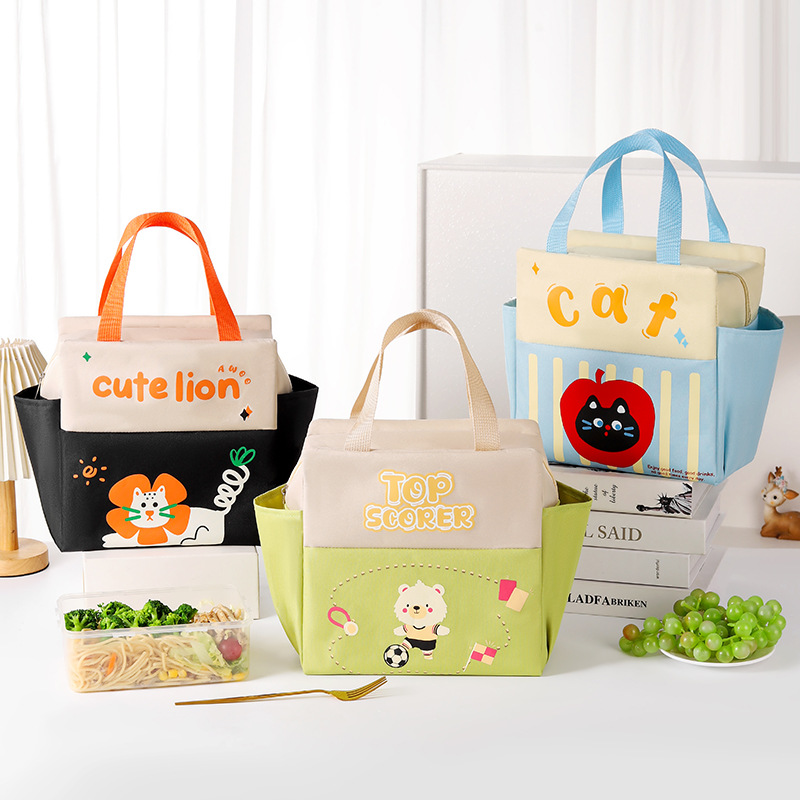 Bolsa de almuerzo de dos bolsillos portátil de almuerzo de dibujos animados bolsa de almuerzo para llevar comida al trabajo y la escuela bolsa de almuerzo portátil de gran capacidad