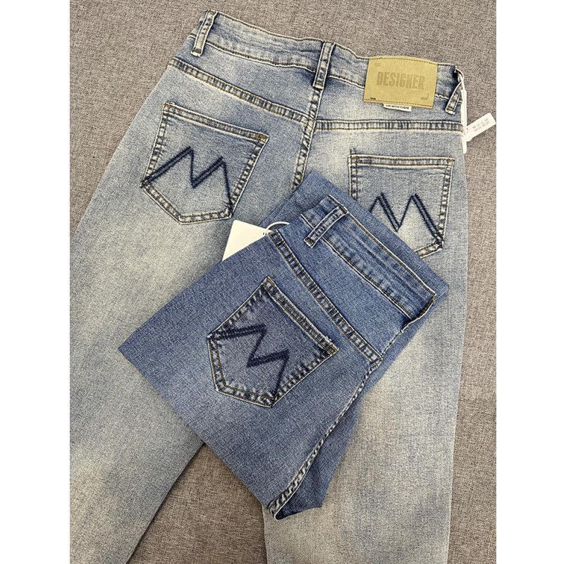 Embroidered Pocket Stretch Jeans Women's plus size 2024 Spring and Autumn New All-match Slimming Straight Cigarette Pants