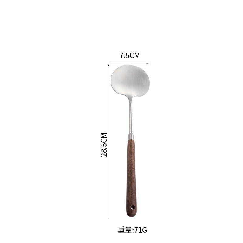 304不锈钢胡桃木蘑菇家用铲不粘锅专用炒铲炒勺迷你炒菜两用铲子|undefined