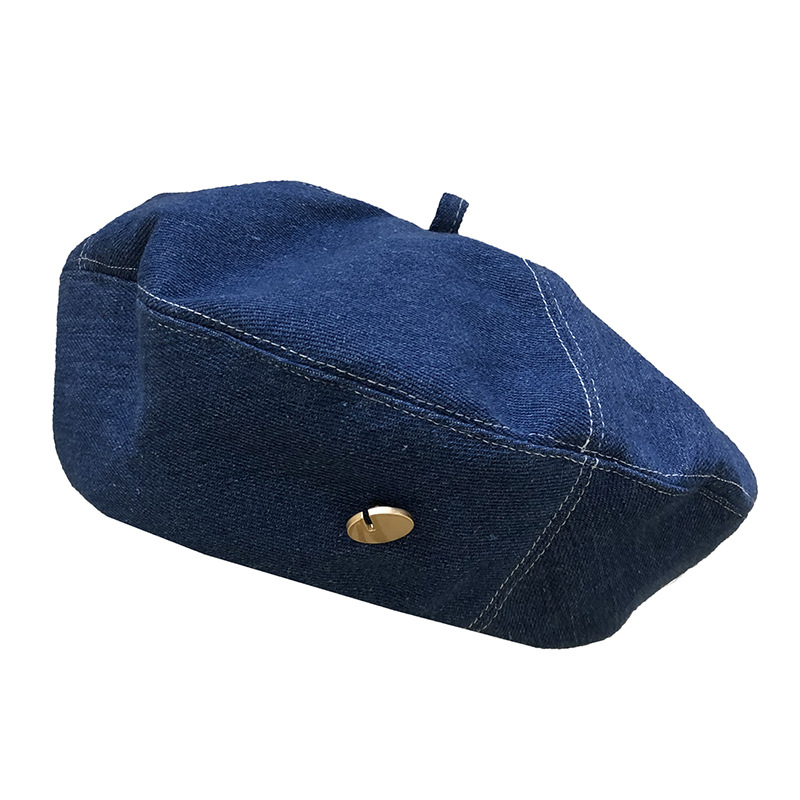 Schicke Damen-Jeans-Baskenmütze mit flachem Oberteil im Influencer-Stil für den Frühling – perfekt fürs Gesicht. Britisch-japanisch inspiriert. Kleine, trendige Mütze._voghion.com
