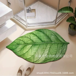 跨境ins风植物树叶卫生间防滑垫家用硅藻泥速干脚垫浴室吸水地垫
