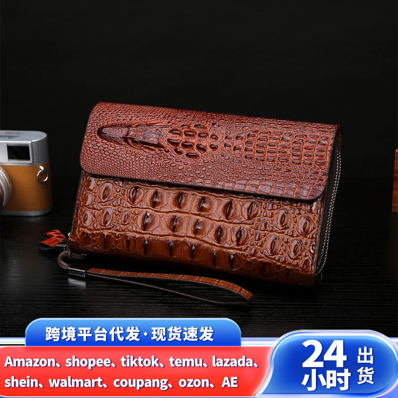 Cross-border new crocodile pattern men's wallet multi-layer multi-card hand bag fashion portable handbag manufacturers wholesale